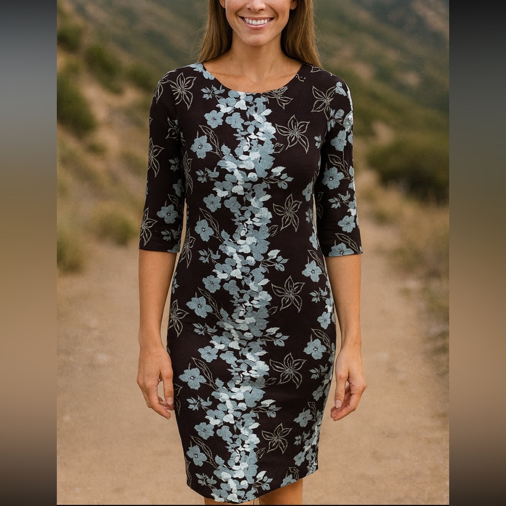 NWT Lila Kass Floral Dress Size 8, 1/2 Sleeves Work Career Officecore